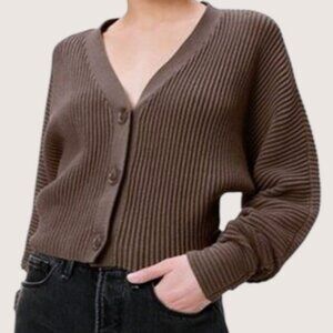Good American heavy rib crop V-neck cardigan brown women's size 1